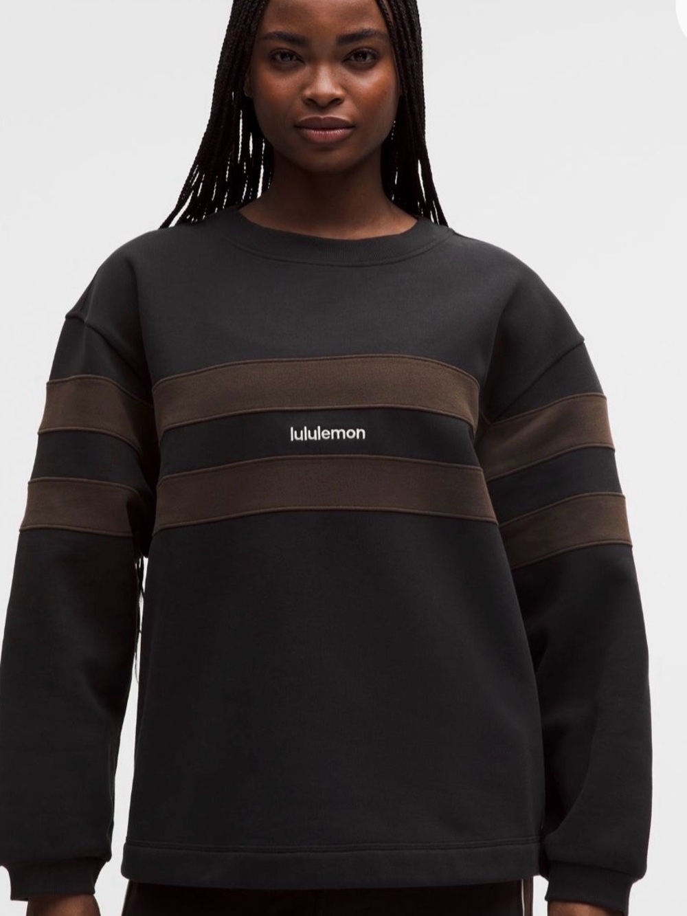 lululemon Steady State OS Pullover *Stripe black & Brown Small